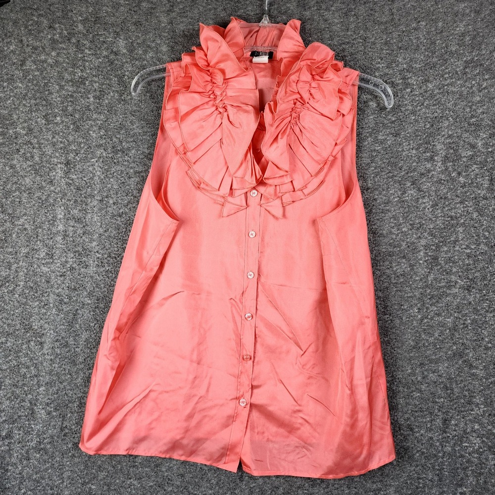 J.Crew Top Womens 12 29430 Coral Ruffle Collar Sleeveless Button Down EUC